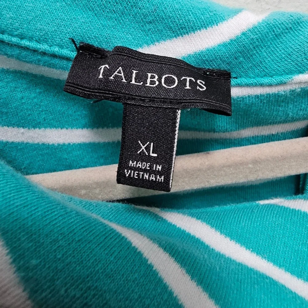 Talbots Women's Striped Sleeveless Dress XL Teal Cowl Neck‎ Cotton Casual Summer